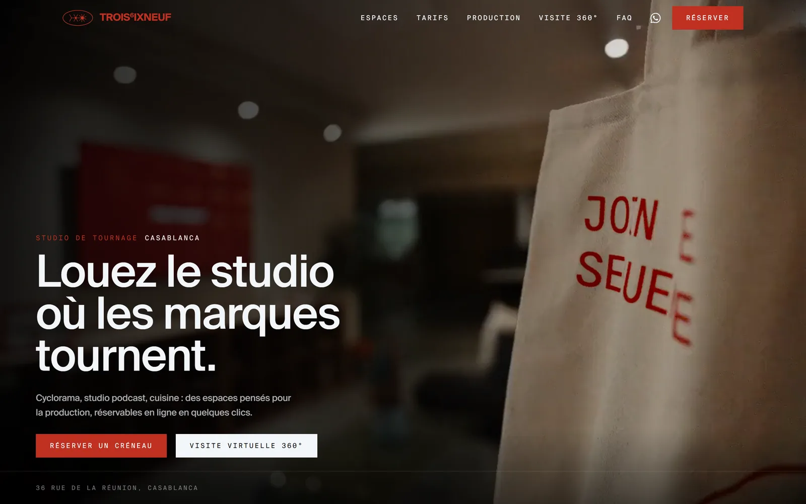 Page d'accueil du site 369 Studio sur ordinateur, avec le titre « Louez le studio où les marques tournent ».